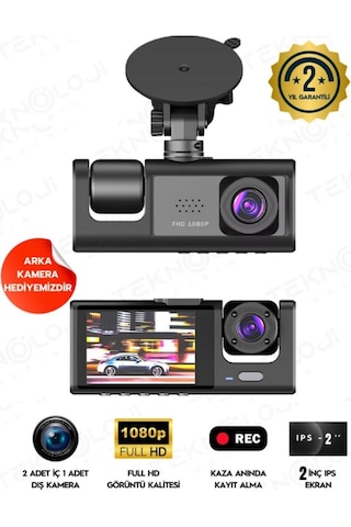 Araç Içi 1080p Full Hd Wifi Kamera Ön Arka Ve Iç Kayıt 3 Kamera Gece Görüşlü Geniş Açı