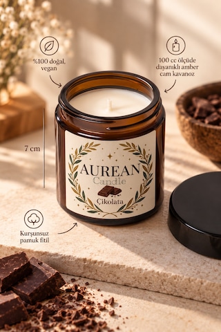 Çikolata Kokulu Mum 100 Cc Amber Cam Kavanoz Aromatik Dekoratif Mum Beyaz