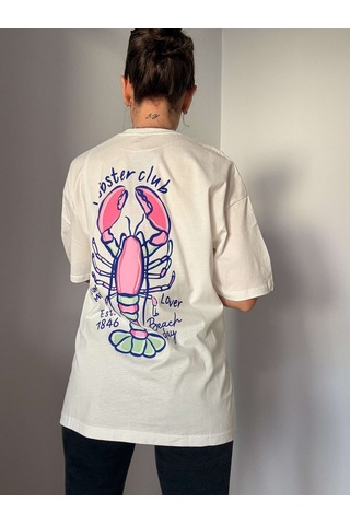 Ali Butik Ekru Lobster Lover Club Baskılı Tişört Ekru