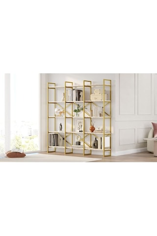Atlantis 175cm Gold Metal Kitaplık 5 Raflı Geniş 3 Bölme Mermer Desen Atl6-ge Efes