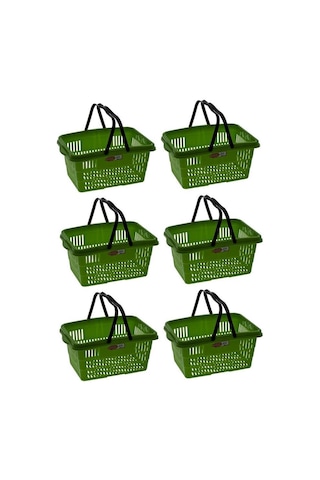 Omnipazar Sy-2260 Çift Saplı Plastik Market Taşıma Sepeti Yeşil 6 Adet Yeşil