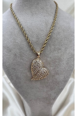 Bb Çelik Burgu Zincir Kalp Kolye Altın - Beyaz