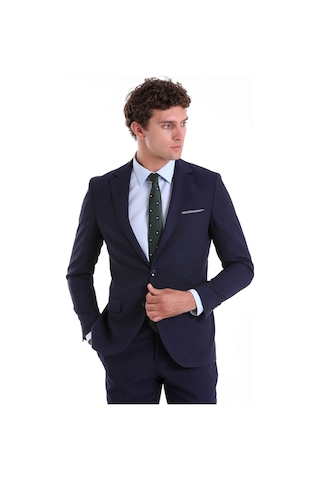 Hatemoğlu Lacivert D. Slim Fit Desenli Mono Yaka Klasik Takım Elbise Lacivert