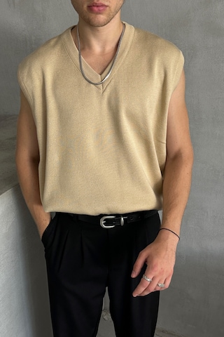 Erkek V Yaka Oversize Süveter Bej