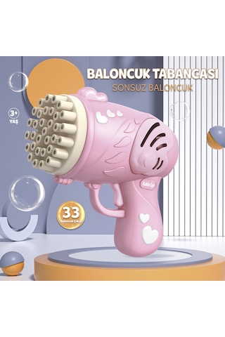 33 Kanal Işıklı Pilli Baloncuk Makinesi Köpük Tabancası Bubble Gun Machine - Pembe