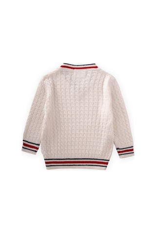 Saç Örgü V Yaka Kazak 2-9 Yaş Ekru Ekru