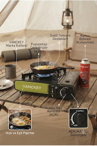 Portatif Kamp Ocak Gaz Stop Emniyetli Taşıabilir Hafif Ocak Karuş Hediyeli Açık Yeşil