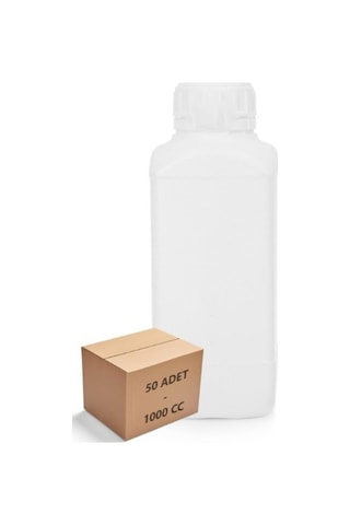 Numune Şişe Plastik Kare 1000 Ml. Kilit Kapaklı 50 Adet / Koli
