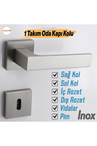 Paytak İnox Oda Kapı Kolu Kare Rozetli Sağa Sola Uygun İç Dış Ev Oda Kapısı Kilitlenebilir 1 Takım
