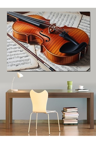 Keman Ve Notalar Müzik Tablosu Dekoratif Kanvas - Mdf Ahşap Tablo