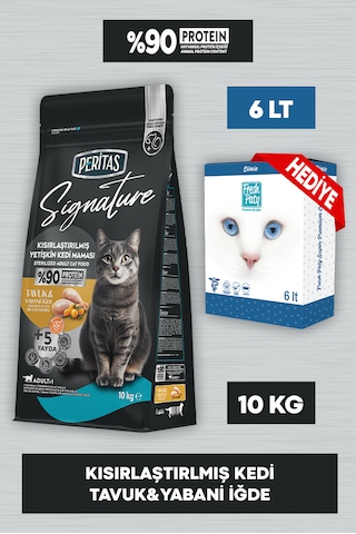 Signature Tavuklu Kısırlaştırılmış Kedi Maması 10 Kg Fresh Paty Clinic 6 Lt Kum Hediyeli