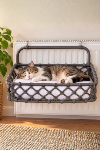 Reyo Tasaryum 48x35 Cm Kedi Köpek Kalorifer Yatağı, Radyatöre Asılan Kedi Hamağı, Puf Minderli El Yapımı Evcil Hayvan Yatağı Füme
