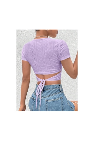 Hımmelduf Lila Belden Bağlamalı Kısa Kollu Crop Bluz LİLA
