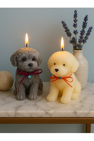 Sevimli Köpek Mum Krem