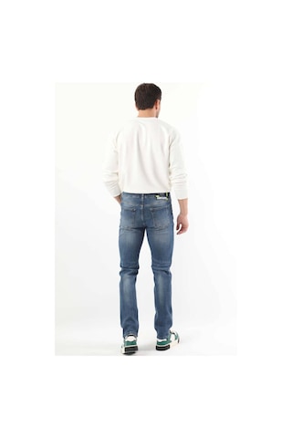 Erkek Dizi Yırtık Boyalı Jean Pantolon Mavi 001