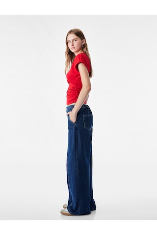 Koton Slim Fit Kısa Kollu Bisiklet Yaka Büzgülü Tişört Kırmızı 6sal10637ık