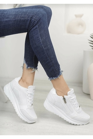 Konfores 1662 Anatomik Tabanlı Fermuarlı Bayan Sneakers Ayakk Beyaz