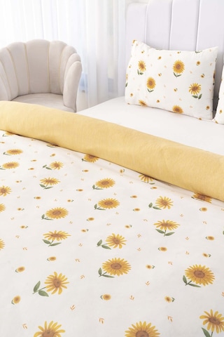 Ayçiçeği Çift Kişilik Nevresim Takımı Pamuklu Yeşil