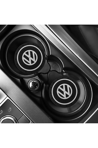Silikon Bardaklık Altlığı 2 Li Set Araç Içi Bardak Altlığı Aksesuar Vw Logolu 72mm Siyah