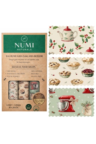 Balmumu Gıda Saklama Bezleri Premium 3 Lü Set 30 30 Cm - Cozy Kitchen Serisi Çok Renkli