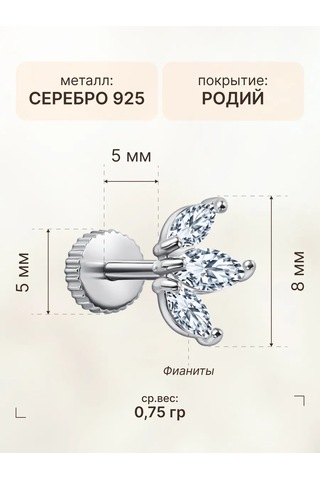 Zoloto Russkih 925 Ayar Gümüş Sünger Taşlı Helix Labret Küpe Piercingi 156113791 Gri