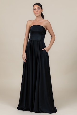 Doridorca Kadın Straplez Saten Kumaş Uzun Abiye Elbise 6135 Siyah Siyah