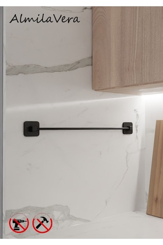 Siyah Kare Yapışkanlı Uzun Havluluk Havlu Askısı Çok Renkli