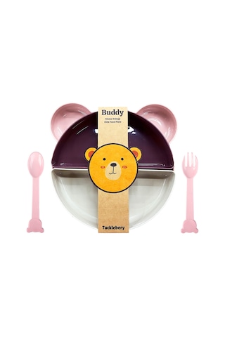 Tucklebery Buddy Mama Tabağı ve Çatal Kaşık Seti Pembe - Mor - Bej