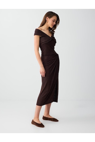 Jimmy Key Jimmy Key Acı Kahve Yırtmaç Detaylı Normal Bel Midi Örme Etek 6sw076754803 Acı Kahverengi