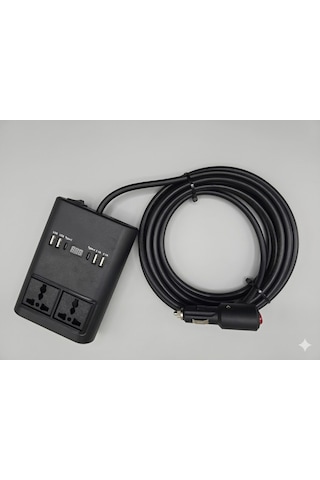 Araç Inverter 150w,çakmak Uzatma Kablosu Çakmaklık,4 Usb,2 Type-c Çıkışlı 12v/16 A /120w 2 X1,5mm Ttr Bakır 5mt-gg25