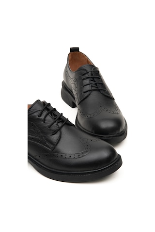 Hakiki Deri Bağcıklı Kadın Oxford Ayakkabı Siyah