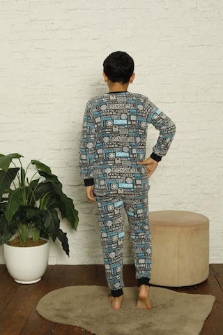 Pemilo Erkek Çocuk 1027 Desenli Polar Pijama Takımı Gri-gri 33799 - 1 Gri