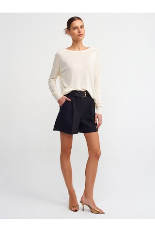 Dilvin Yaka Basic İnce Triko Kazak Krem