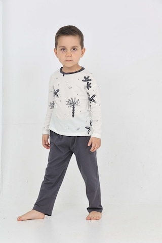Toontoy Kids Toontoy Erkek Çocuk Palmiye Baskılı Pijama Takım Füme