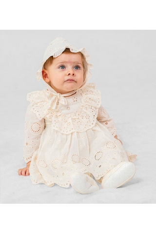 Pugi Baby Kız Bebek Şık Dantelli Mevlüt / Özel Gün Elbisesi Bej5