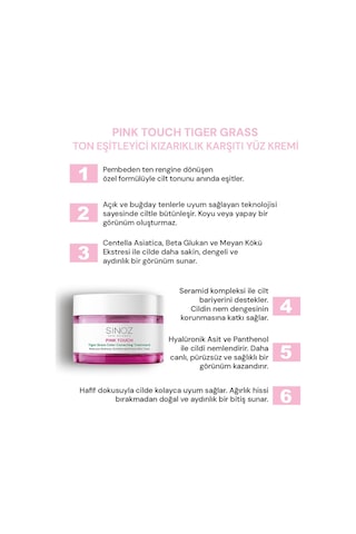 Sinoz Pink Touch Tiger Grass Anında Ton Eşitleyici Onarıcı Yüz Bakım Kremi 15 ML