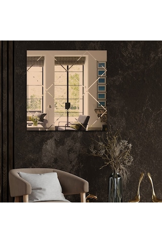 Ayna | Bronz Ayna | Baklava Kanallı Kare Ayna | 60Cm X 60Cm Bronz