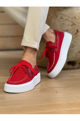 Roof Atelier Erkek Kırmızı Triko Kalın Taban Loafer Ayakkabı - 2602 - Triko Kırmızı