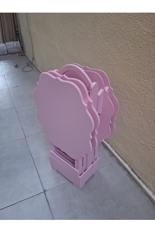 Zigon Çanta 90541 Yonca Takım Dörtlü Model Ahşap Mdf Parlak Pembe Renk El Yapım Pembe