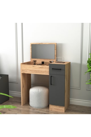 Arnetti İnci Aynalı Makyaj Masası Atlantik Çam Antrasit
