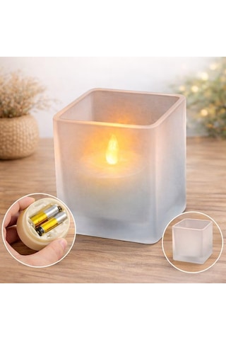 Cam Kavanoz İçinde Pilli Led Mum Gerçekçi Alev Efekti 2x Aaa Pil İle Çalışır Piller Dahil Değildir Dekoratif Ve Güvenli Işık 3 Renk