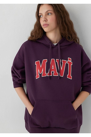 Mavi M1600361 Logo Baskılı Kapüşonlu Kadın Sweatshirt Mor
