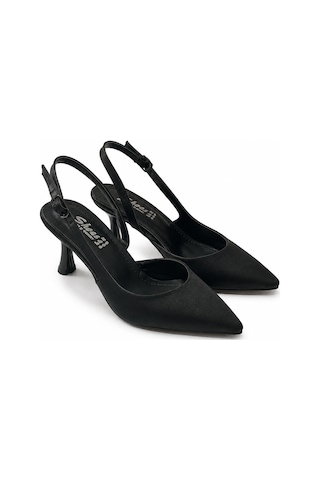 Asmi Shoes Kadın Siena Siyah Süet 7 Cm Topuklu Sivri Burun Arkası Açık Atkılı Ayakkabı