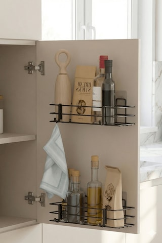 2'li Siyah Dolap Kapağı Yapışkanlı Raf Seti Mutfak & Banyo Düzenleyici Metal Organizer Siyah