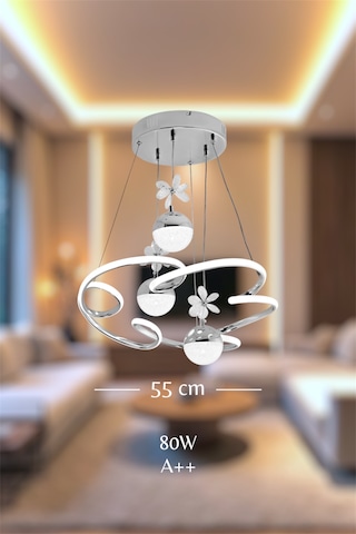 Ey Shop 3 Lü Toplu Cloud Model 3 Renk Kumandalı Beyaz&sarı&günışığı Led Avize Krom