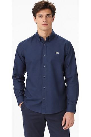Lacoste Mens Slim Fit Navy Shirt Dar Kesim Pamuklu Erkek Gömlek Lacivert