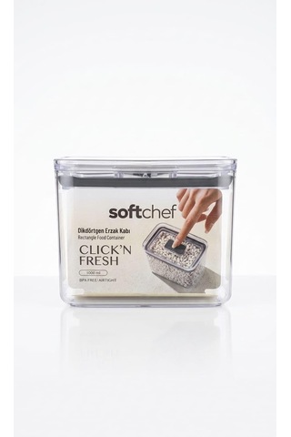 Softchef Click'n Fresh Hava Geçirmez Dikdörtgen Plastik Erzak Kabı 1500 Ml - Vakumlu Tek Tuş Kapaklı Şeffaf Plasti Genel