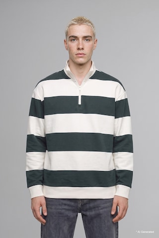 Defacto Boxy Fit Dik Yaka Yarım Fermuarlı Çizgili Sweatshirt C7045ax26augn498 Yeşil-gn498