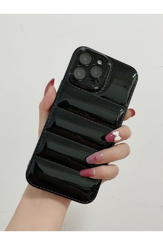 Pointtech Apple Uyumlu iPhone 13 Puffer Silikon Kılıf Kamera Koruma Lens Korumalı Parlak Telefon Kılıfı