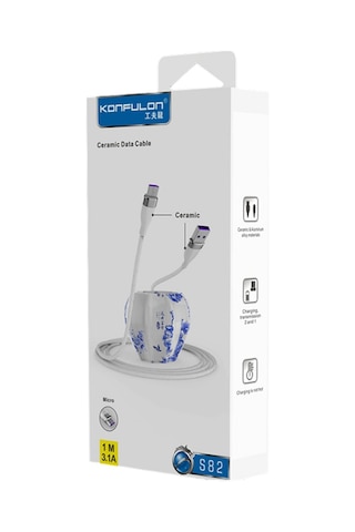 Konfulon S82 Seramik Uçlu Micro USB Kablo 1M 3.1A - Beyaz